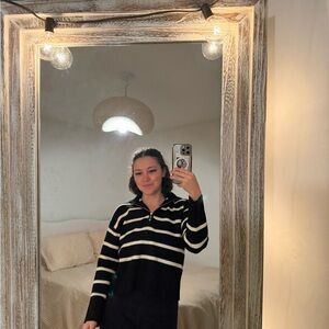 Cynthia Rowley Black and Cream Striped Zip-Up